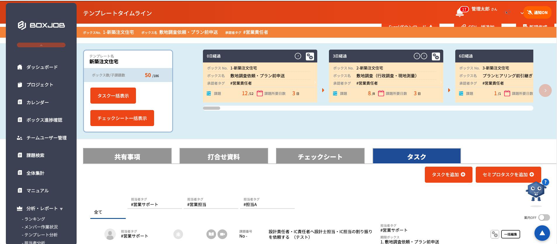 プロジェクトタイムライン の画面